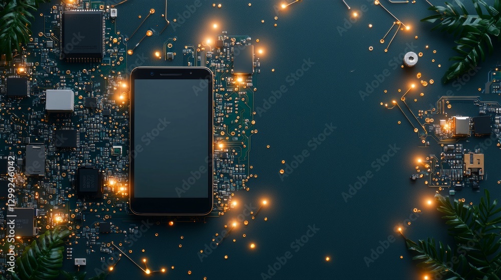 Poster innovative technology revolution circuit board laboratory digital device composition high-tech envir