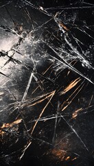 Dark textured abstract surface with lines and golden highlights