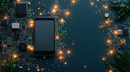 Innovative technology revolution circuit board laboratory digital device composition high-tech environment aerial view concept of connectivity and progress