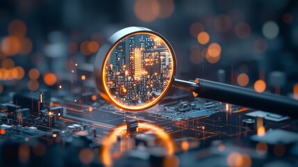 Exploring advanced technology magnified view of circuit board innovation futuristic laboratory digital art macro perspective science and engineering concepts