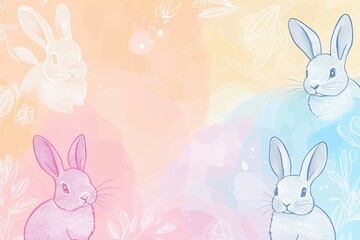 Fototapeta premium Cute Easter social post design with a bunny sketch and call-to-action elements