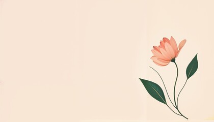 Fototapeta premium Simple and elegant flower illustration with green leaves on a soft pastel background 