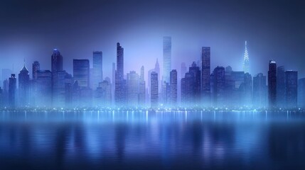 Obraz premium Stunning cityscape at dusk, illuminated buildings and clear sky create a breathtaking urban panorama