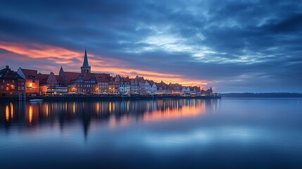 Old town of Gdansk at sunset, Poland. Long exposure.