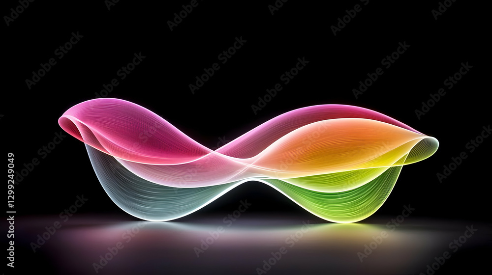 Poster abstract colorful wave form with gradient effects and reflective surface against black background