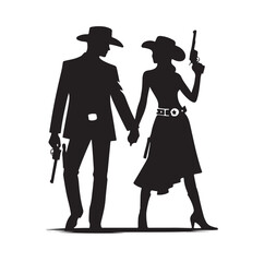 Cowboy couple silhouette vector illustration