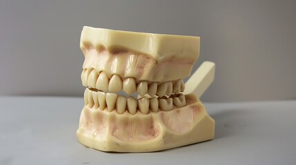 Removable partial denture metal model of human jaw with teeth.