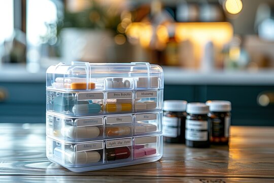 This pill organizer has labeled compartments for each day, providing a neat way to manage medications