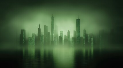 Obraz premium Foggy cityscape, serene urban landscape shrouded in mist and mystery mystical
