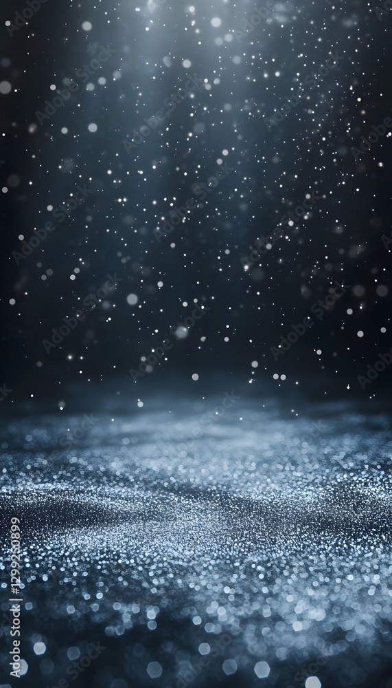 Poster sparkling particles falling with a soft glow in a dark backdrop
