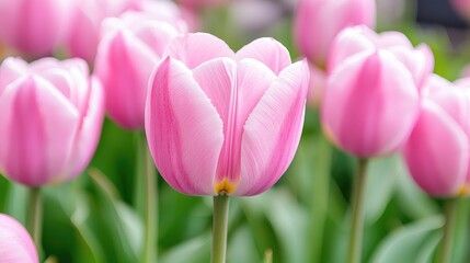 Fototapeta premium Pink tulips blooming in spring garden (2)
