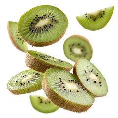 Fototapeta premium kiwi slices on white background