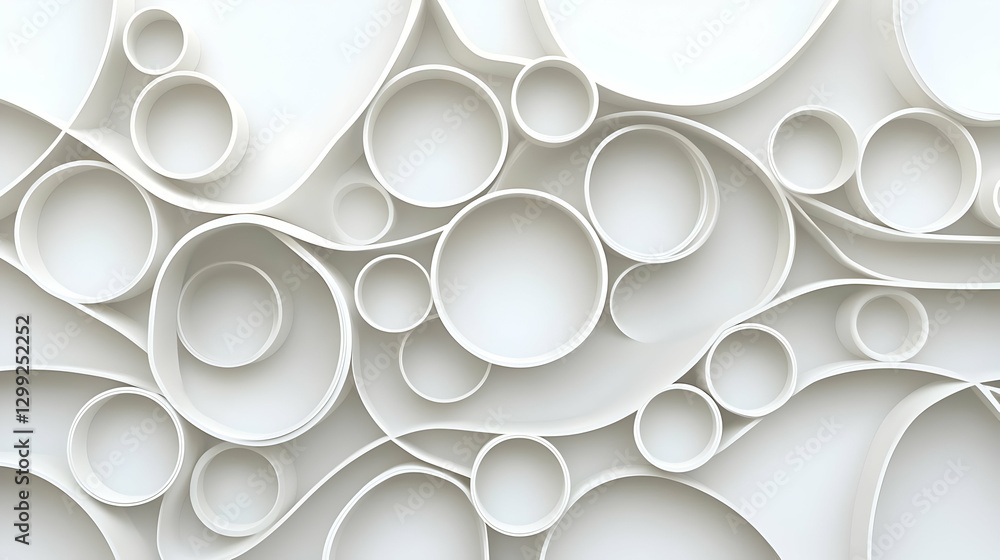 Poster abstract white geometric design with repeating circular shapes and shadows
