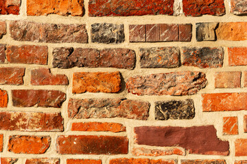 Old red brick wall background and texture