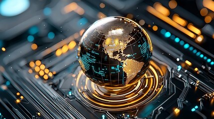 Innovative technology integration digital globe representation modern workspace 3d visualization futuristic design close-up view global connectivity concept