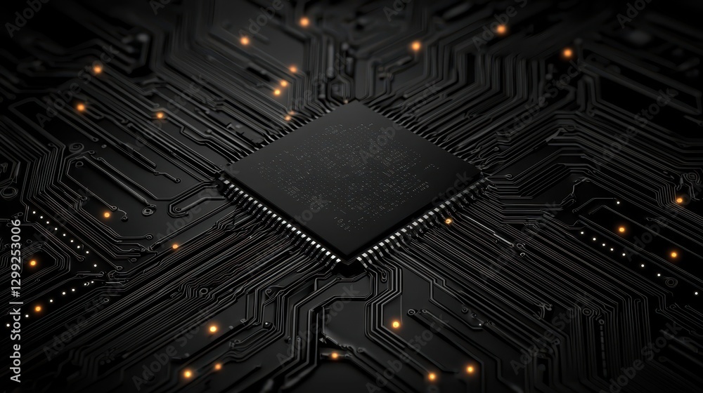 Poster illuminated circuitry, glowing symbol of technological innovation and network connectivity