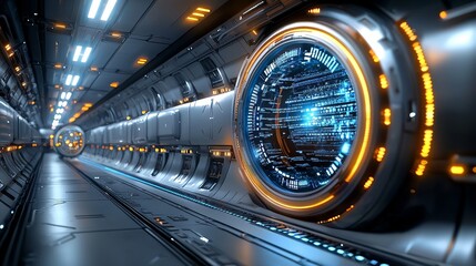 Futuristic technology interface high-tech space station digital art sci-fi environment wide-angle view innovation concept for enhanced user experience