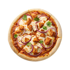 Delicious BBQ Chicken Pizza with Red Onion, Cheese, and Fresh Herbs on Transparent Background