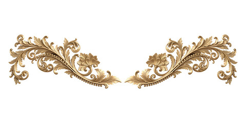 Gold Ornamental Floral Border Decorative Vintage Design on Transparent Background
