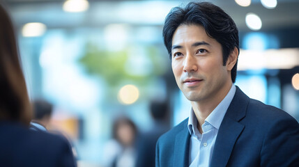 Confident Asian Businessman in Modern Office
