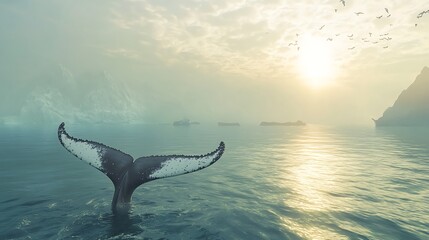 Fototapeta premium Humpback Whale Tail Emerging from Water Image