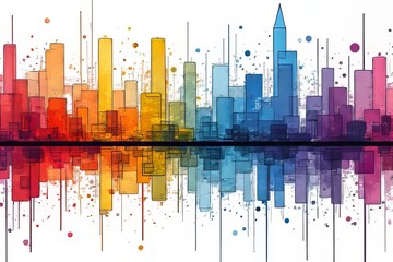 Obraz premium Colorful Abstract Cityscape Design with Geometric Shapes