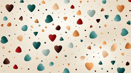 Lightly scattered tiny triangles pattern, small, randomly placed triangles and hearts on a neutral background, playful and dynamic