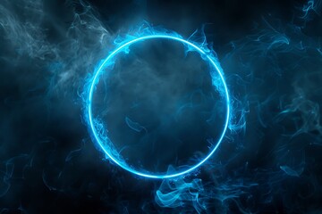 Abstract blue circle with smoke on dark background.
