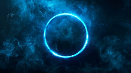 Obraz premium Abstract blue circle with smoke on dark background.