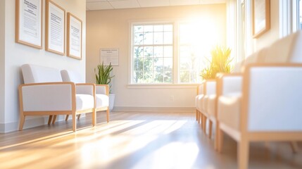 Fototapeta premium Bright and Airy Waiting Area with Natural Light and Minimalist Design. Generative AI