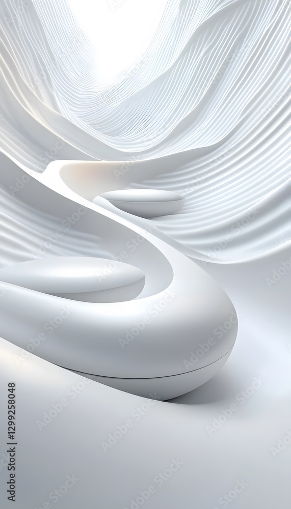 Poster an abstract white flowing design featuring rounded platforms and textures