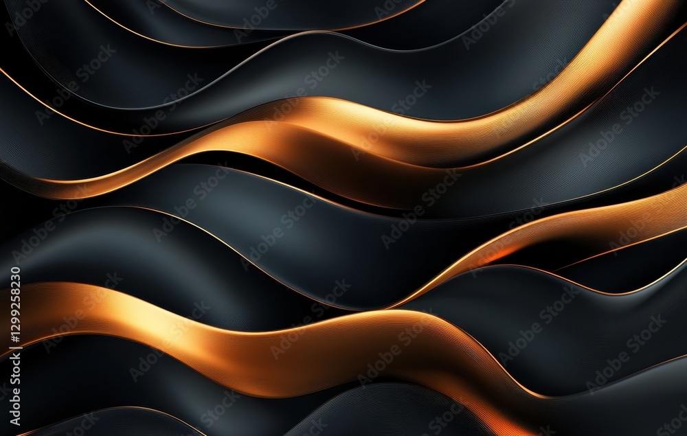 Poster abstract waves of golden and black textures flowing in harmonious patterns, creating a luxurious and