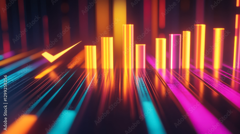 Poster bright digital abstract design featuring vibrant neon colors with bars and lines illustrating a rhyt