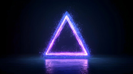 Glowing Neon Triangle Shape On Dark Background With Blue And Purple Illumination