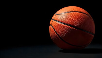 Obraz premium Un primer plano de estudio de una pelota de baloncesto sobre un fondo negro, iluminado para resaltar su textura y forma
