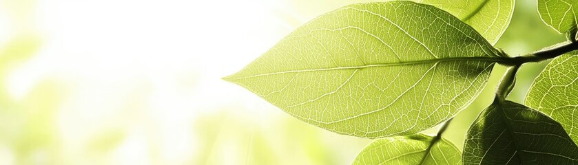 Fototapeta premium Sunlight through green leaves, nature backdrop, spring freshness