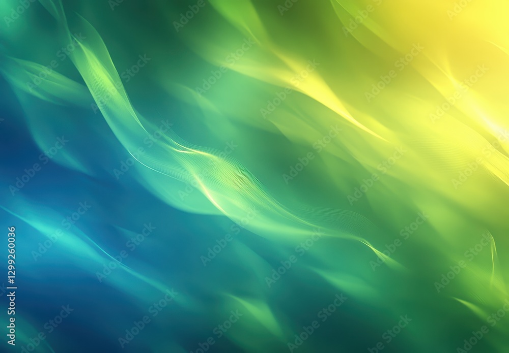 Poster abstract wavy background in blue, green, and yellow colors creating a soft and flowing texture perfe