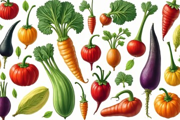 Colorful Illustration of Various Vegetables and Root Crops