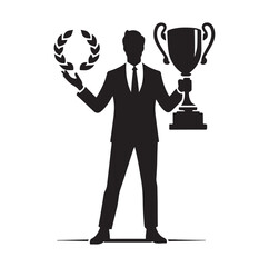 man holding trophy silhouette vector illustration