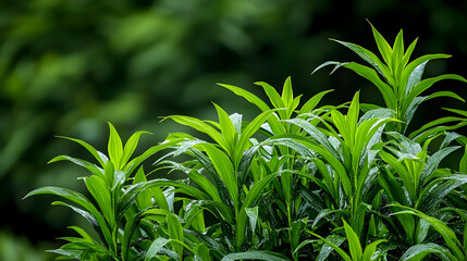 Obraz premium Close Up Of Green Plants With Fresh Leaves And Water Droplets In Natural Outdoor Light