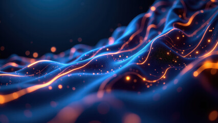 A dynamic digital art piece with vibrant neon waves resembling a flowchart or abstract data visualization, evoking ci/cd pipelines and DevOps workflows.