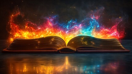 Fantasy book with radiant magical light high resolution hd image
