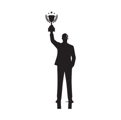 man holding trophy silhouette vector illustration