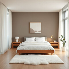 Modern luxury bedroom interior in minimal scandinavian style
