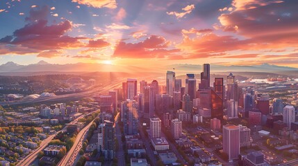 Obraz premium San Francisco skyline at sunset, California, United States of America.