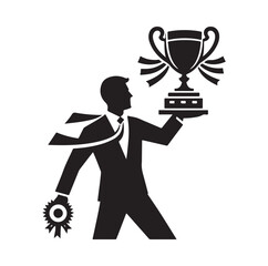 man holding trophy silhouette vector illustration