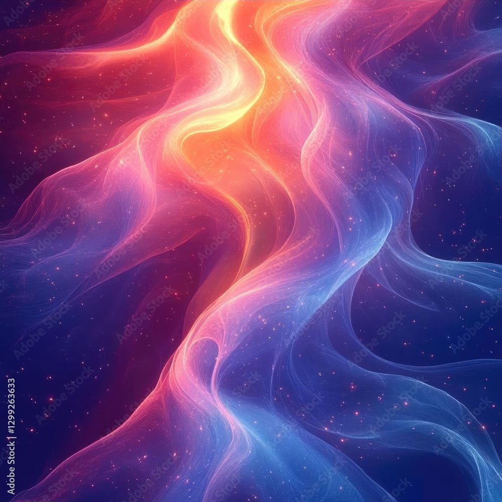 Aufkleber vibrant abstract waves of color flowing through a cosmic background with glowing particles