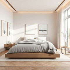 Modern luxury bedroom interior in minimal scandinavian style