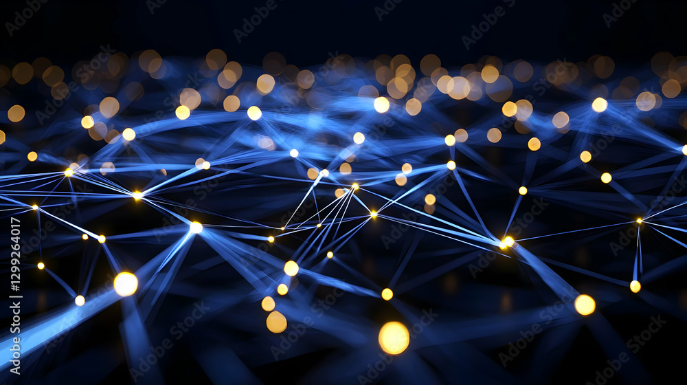 Aufkleber abstract network of connected dots and lines with blue and yellow illumination