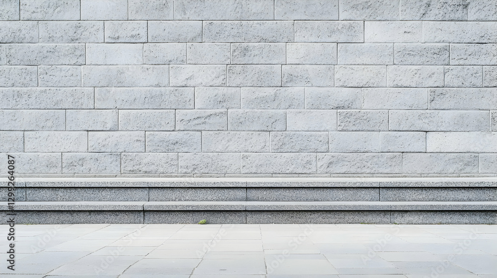 Poster close up view of gray stone block wall with horizontal steps and clean minimal design